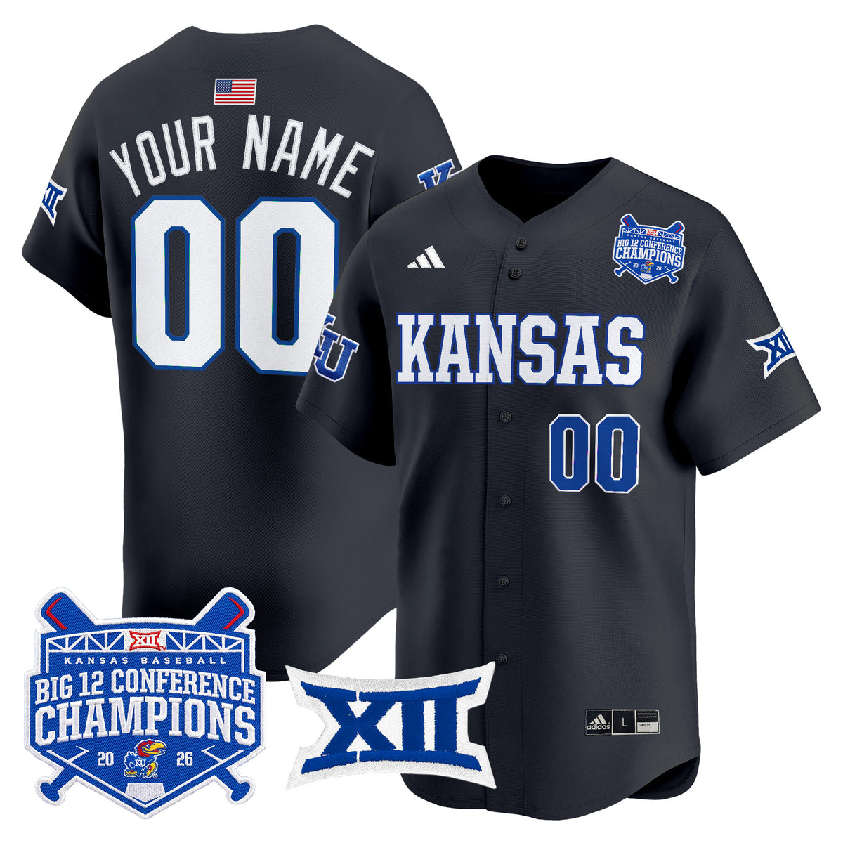 Kansas Jayhawks Baseball Big 12 Conference Champions 2026 Vapor Premier Limited Custom Jersey - All Stitched
