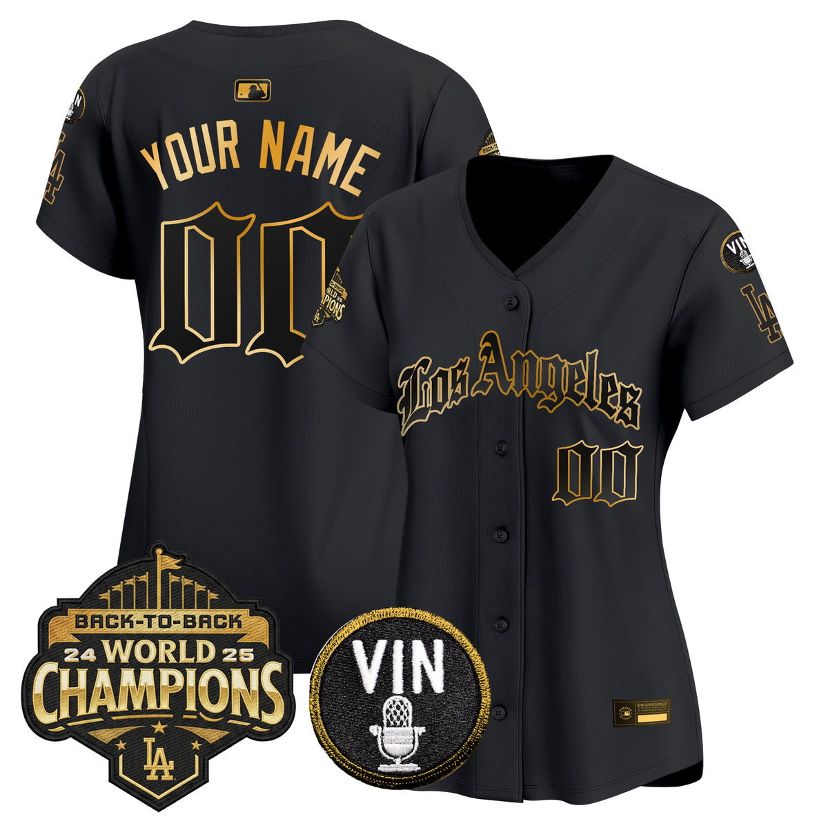 Dodgers 2025 Back-To-Back Champions Vapor Premier Limited Custom Jersey - LA Gothic Edition - All Stitched