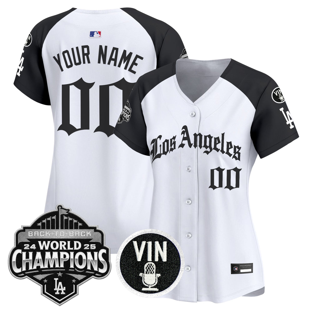 Dodgers 2025 Back-To-Back Champions Vapor Premier Limited Custom Jersey - LA Gothic Edition - All Stitched