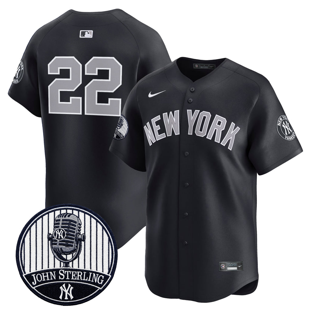 Men's Yankees John Sterling "The Voice of the Yankees" Tribute Patch Vapor Premier Limited Jersey V3 - All Stitched