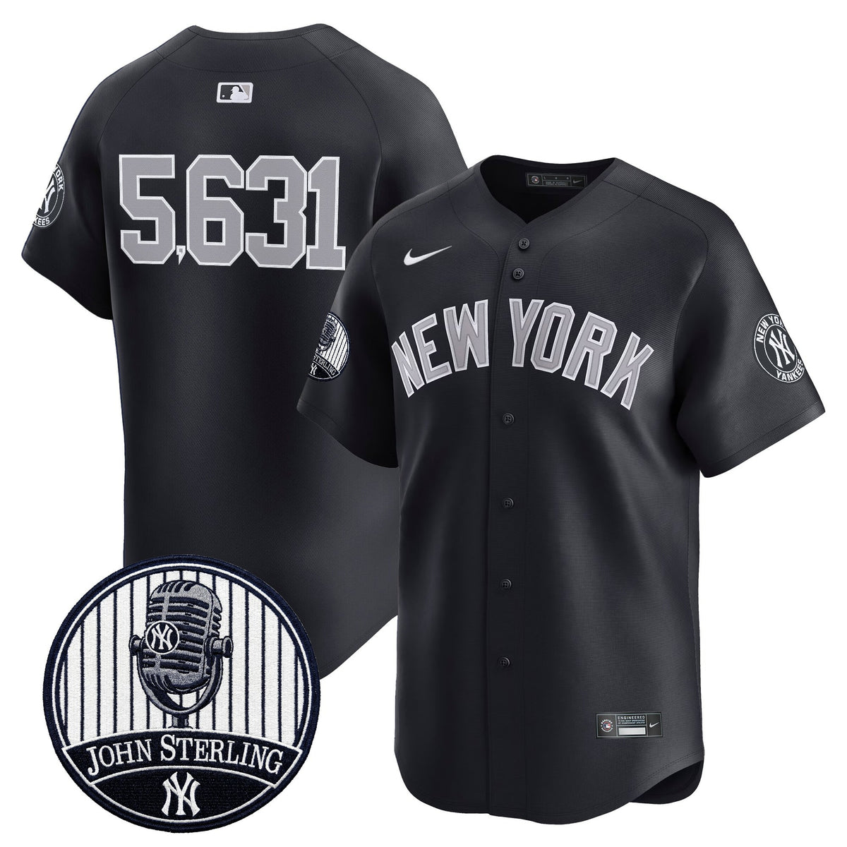 Men's Yankees John Sterling "The Voice of the Yankees" Tribute Patch Vapor Premier Limited Jersey V3 - All Stitched
