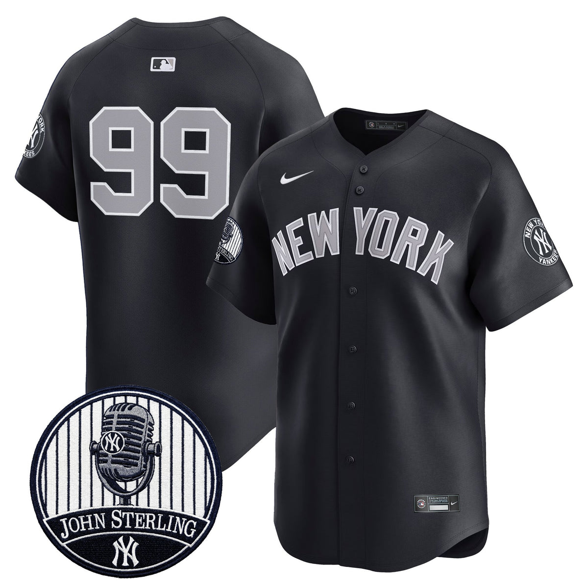 Men's Yankees John Sterling "The Voice of the Yankees" Tribute Patch Vapor Premier Limited Jersey V3 - All Stitched