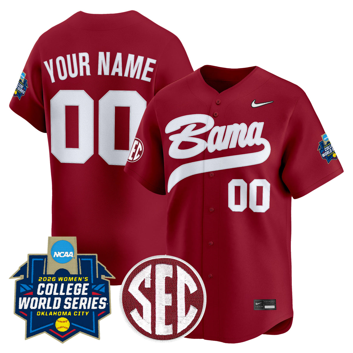 Alabama Softball 2026 World Series (WCWS) Vapor Premier Limited Custom Jersey - All Stitched