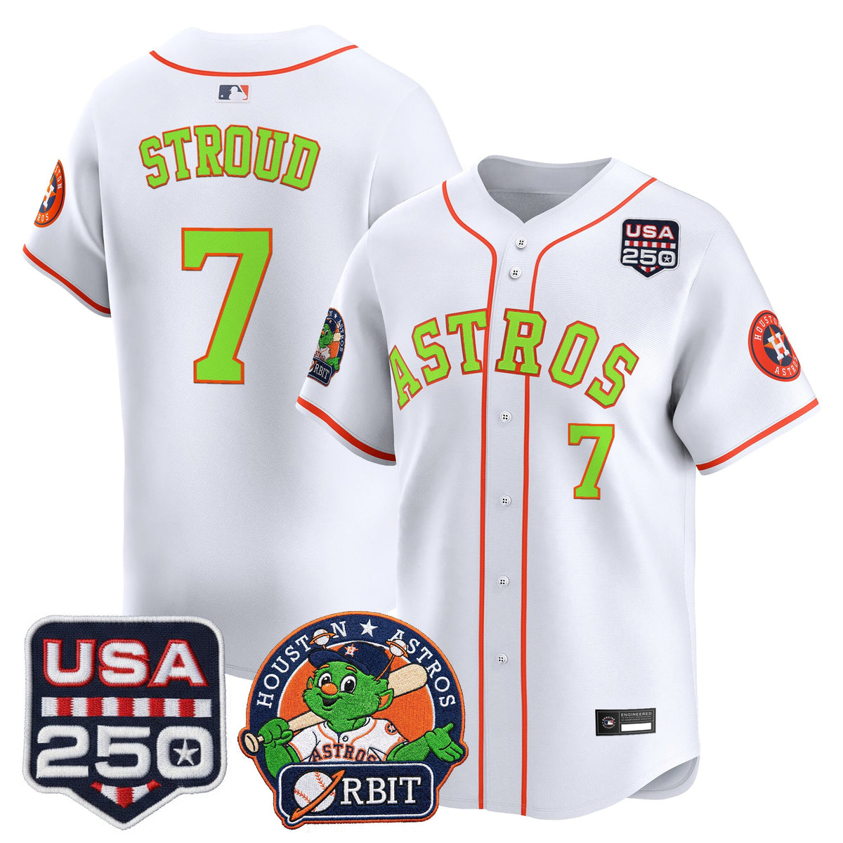 Men's Astros Orbit & 250 America Patch Vapor Premier Limited Jersey - All Stitched