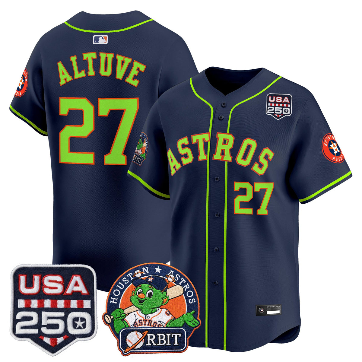 Men's Astros Orbit & 250 America Patch Vapor Premier Limited Jersey - All Stitched