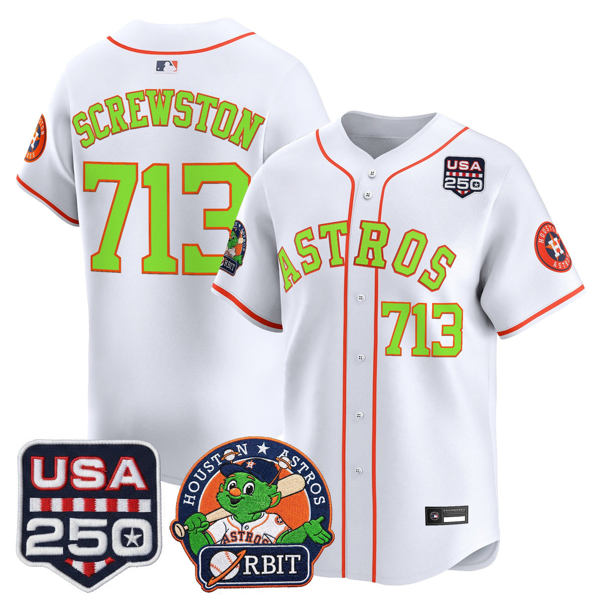 Men's Astros Orbit & 250 America Patch Vapor Premier Limited Jersey - All Stitched