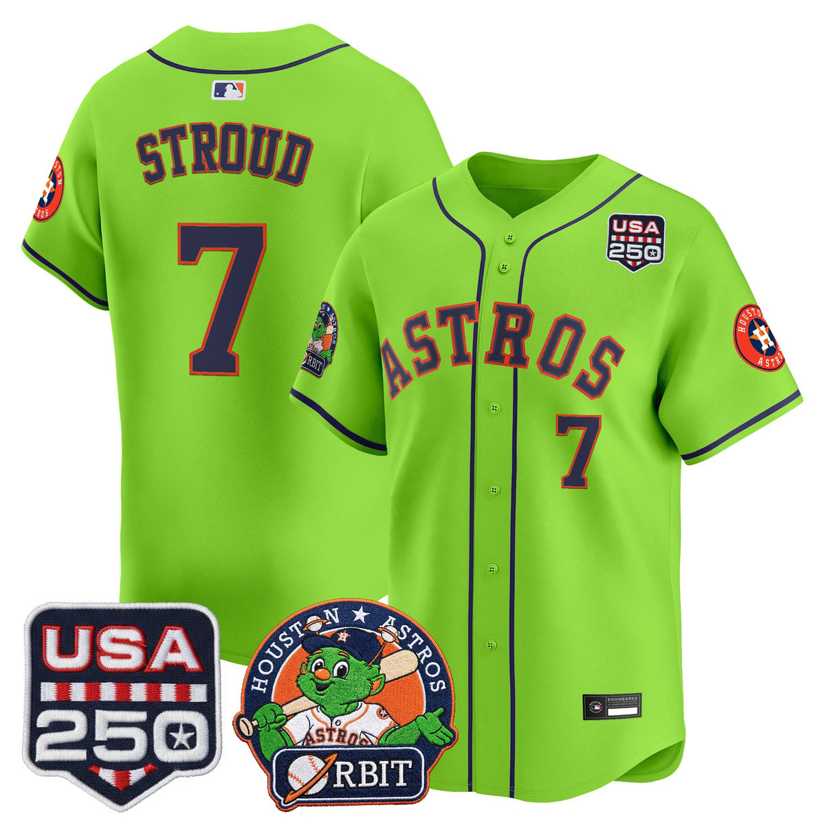 Men's Astros Orbit & 250 America Patch Vapor Premier Limited Jersey - All Stitched