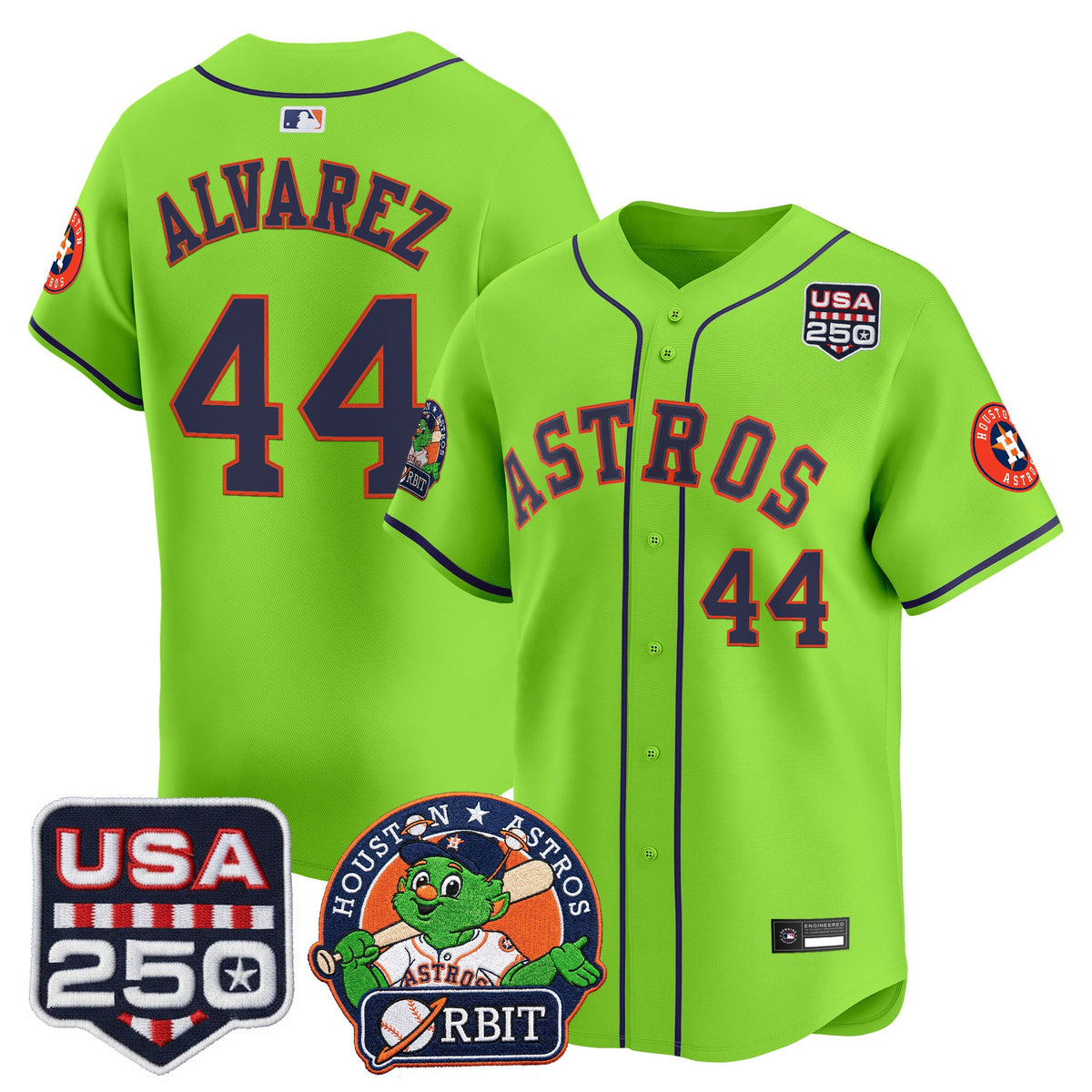 Men's Astros Orbit & 250 America Patch Vapor Premier Limited Jersey - All Stitched