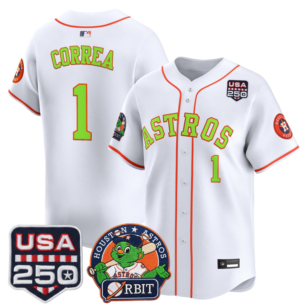 Men's Astros Orbit & 250 America Patch Vapor Premier Limited Jersey - All Stitched