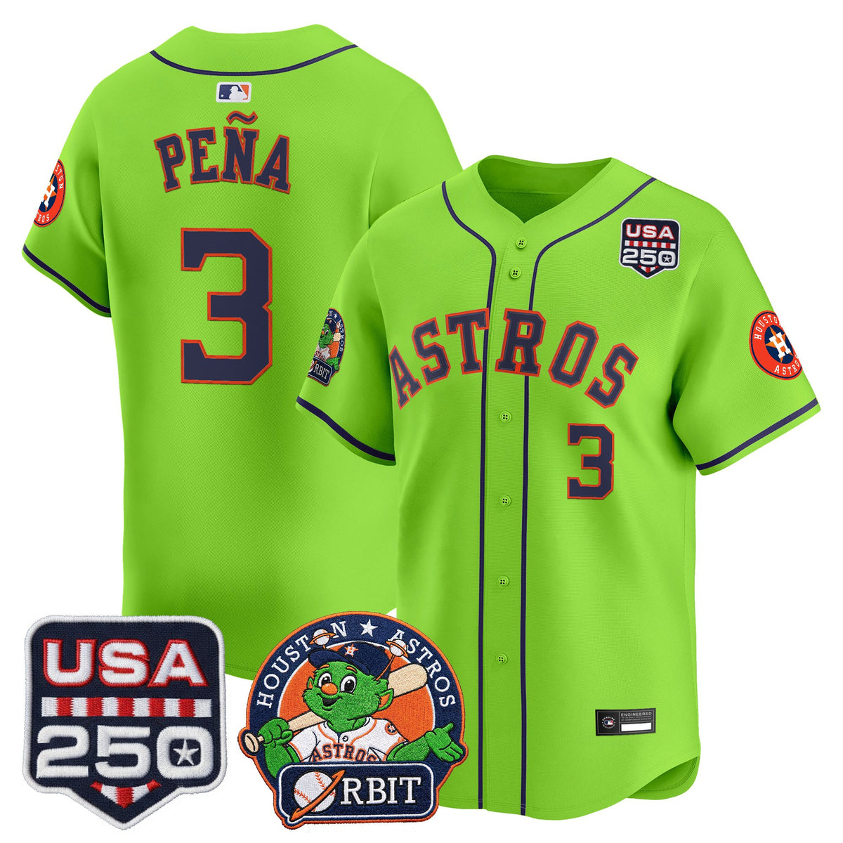 Men's Astros Orbit & 250 America Patch Vapor Premier Limited Jersey - All Stitched