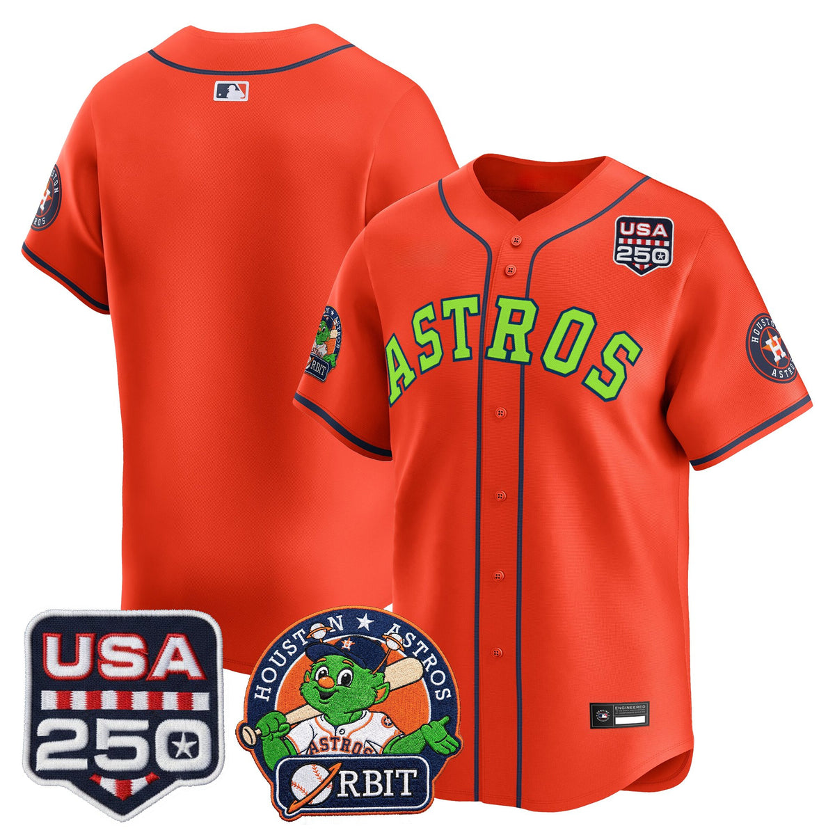 Men's Astros Orbit & 250 America Patch Vapor Premier Limited Jersey - All Stitched