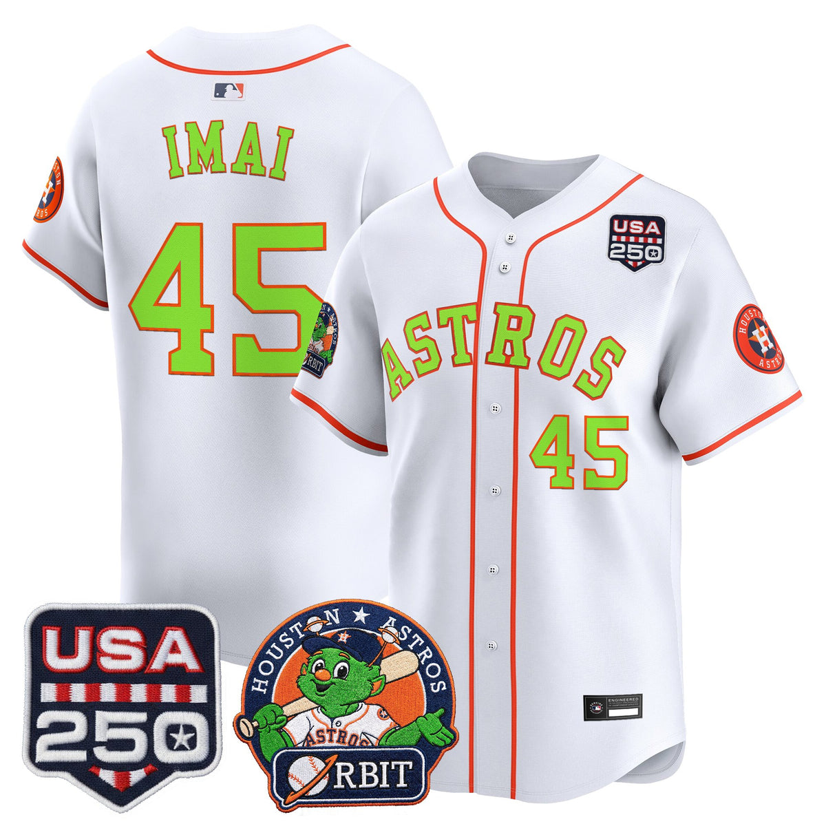 Men's Astros Orbit & 250 America Patch Vapor Premier Limited Jersey - All Stitched