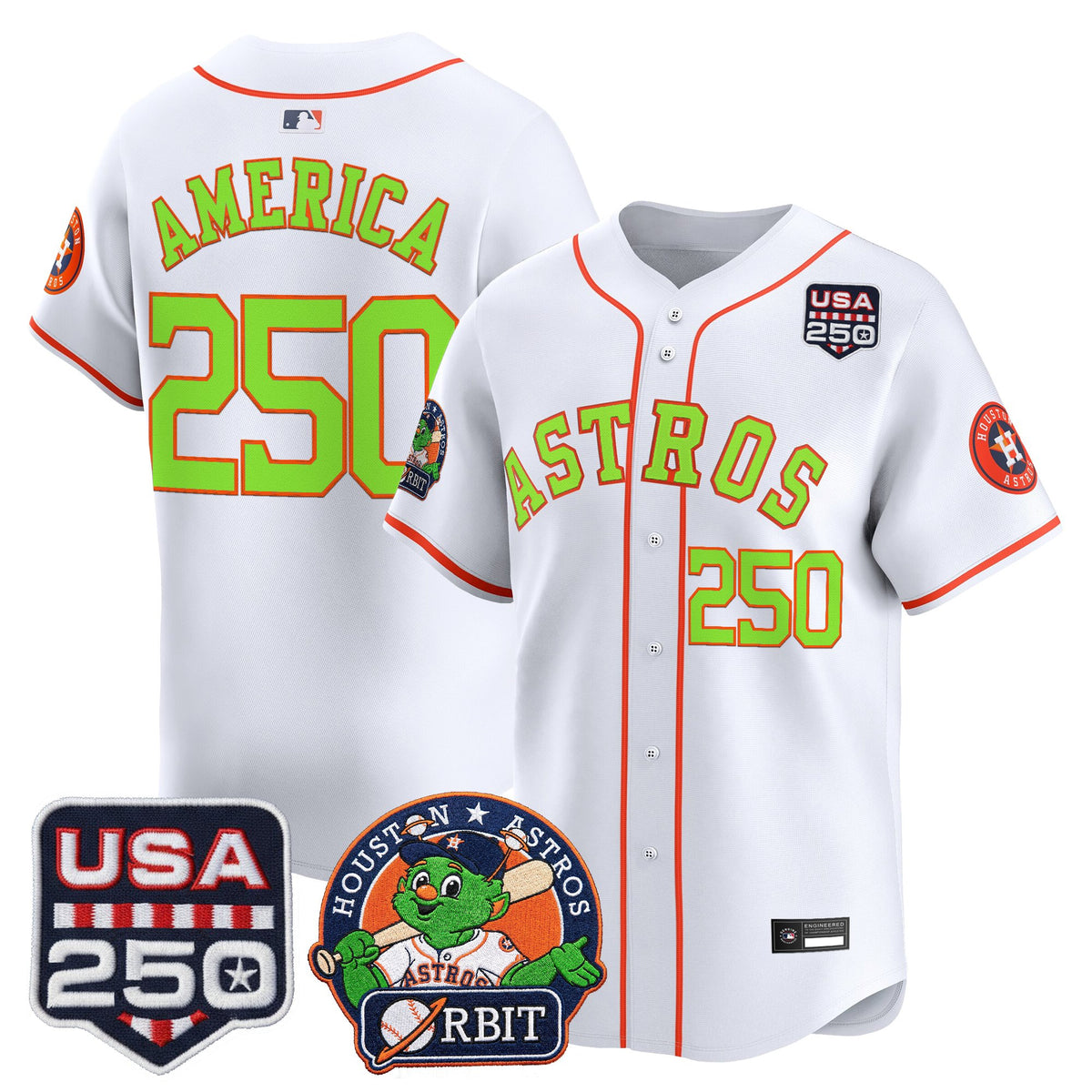 Men's Astros Orbit & 250 America Patch Vapor Premier Limited Jersey - All Stitched