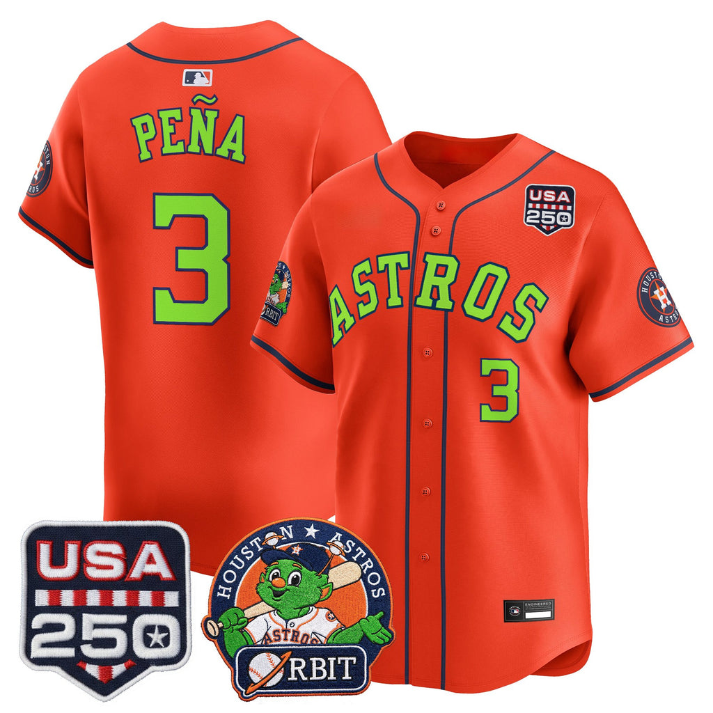 Men's Astros Orbit & 250 America Patch Vapor Premier Limited Jersey - All Stitched