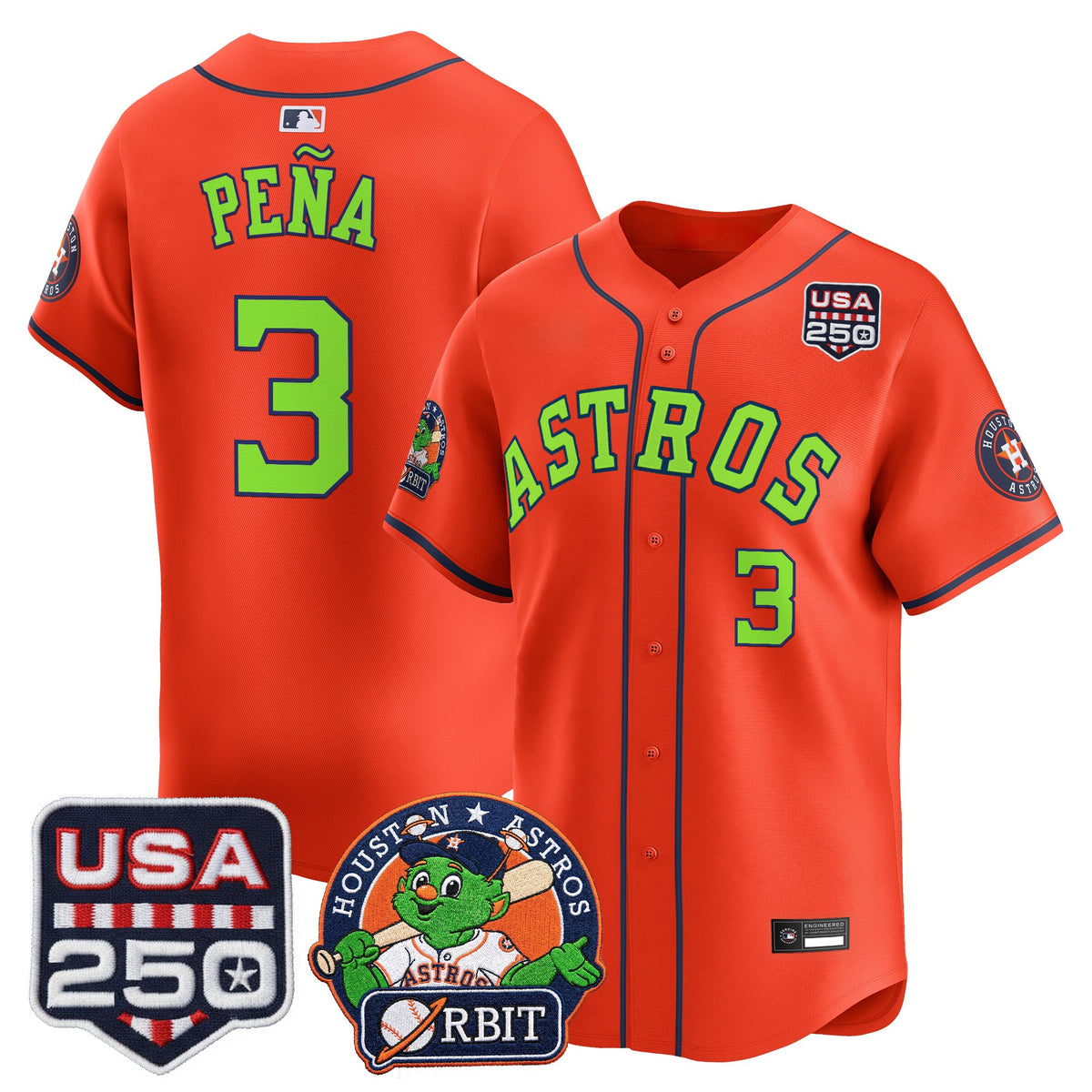 Men's Astros Orbit & 250 America Patch Vapor Premier Limited Jersey - All Stitched