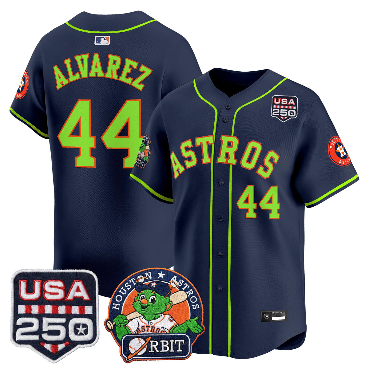 Men's Astros Orbit & 250 America Patch Vapor Premier Limited Jersey - All Stitched