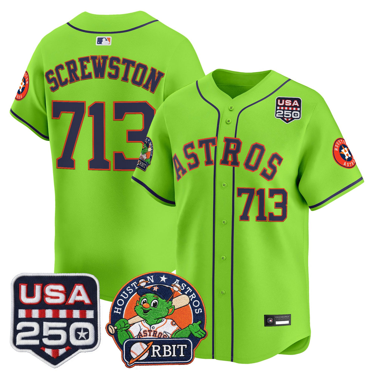 Men's Astros Orbit & 250 America Patch Vapor Premier Limited Jersey - All Stitched