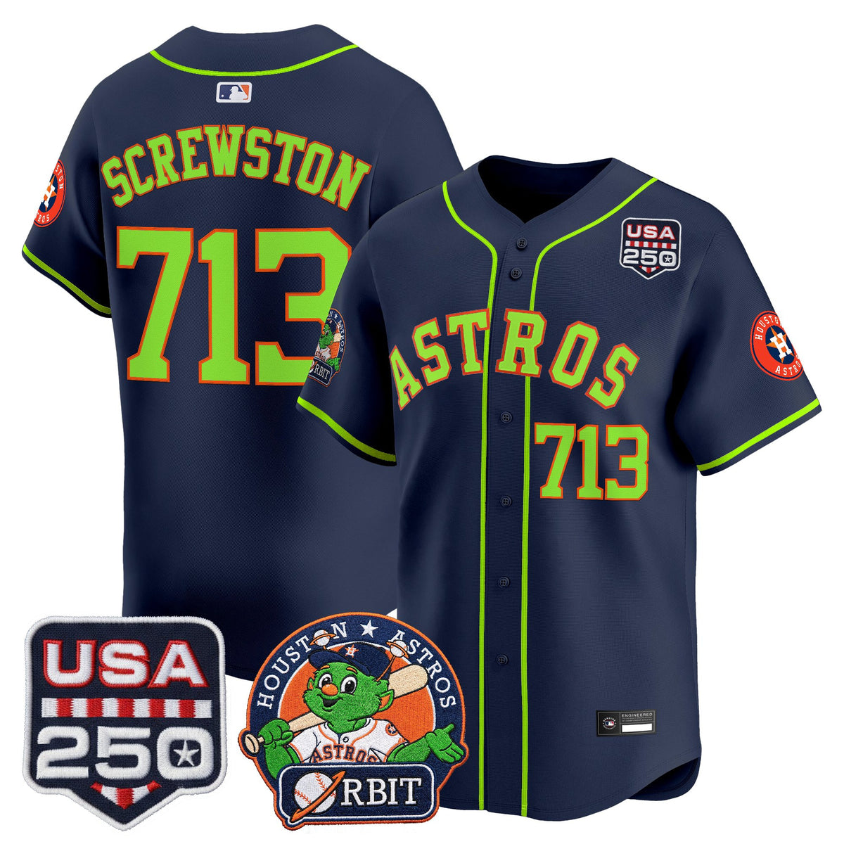 Men's Astros Orbit & 250 America Patch Vapor Premier Limited Jersey - All Stitched