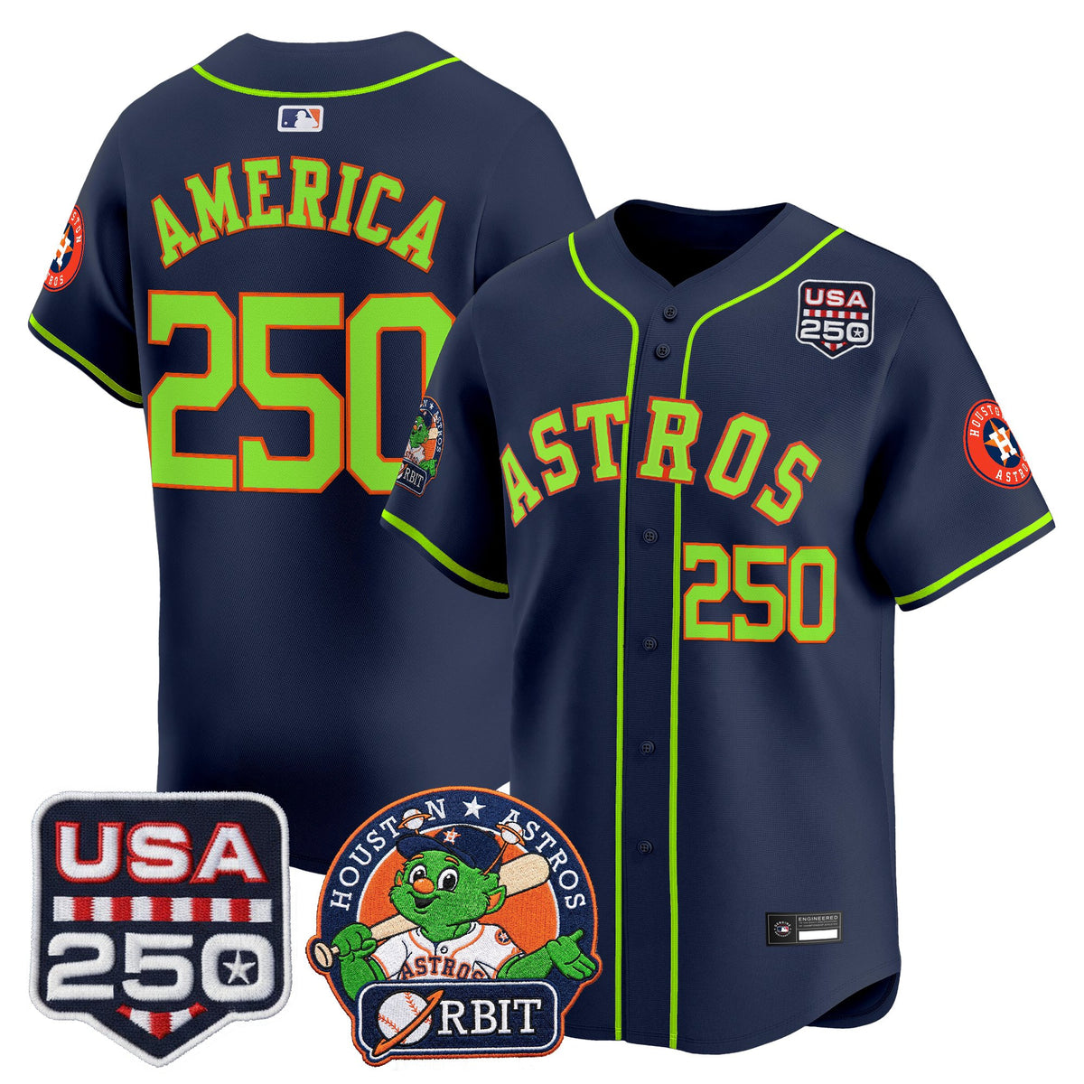 Men's Astros Orbit & 250 America Patch Vapor Premier Limited Jersey - All Stitched