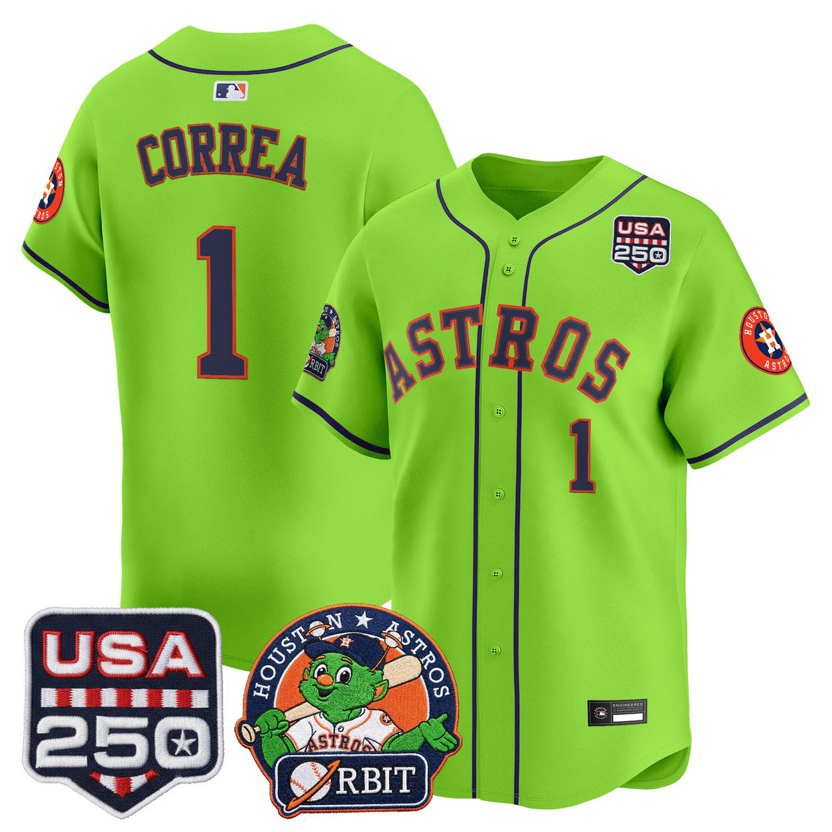 Men's Astros Orbit & 250 America Patch Vapor Premier Limited Jersey - All Stitched