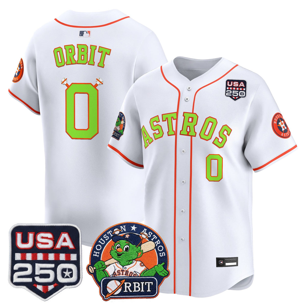 Men's Astros Orbit & 250 America Patch Vapor Premier Limited Jersey - All Stitched