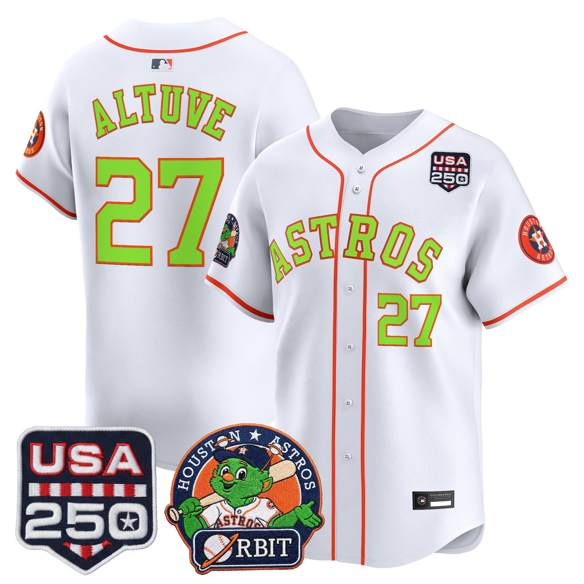 Men's Astros Orbit & 250 America Patch Vapor Premier Limited Jersey - All Stitched