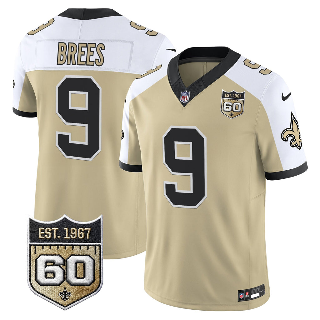 Men's New Orleans Saints 60th Anniversary Patch Vapor Jersey - Gameday Golds Edition - All Stitched