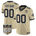 New Orleans Saints 60th Anniversary Patch Vapor Custom Jersey - Gameday Golds Edition - All Stitched