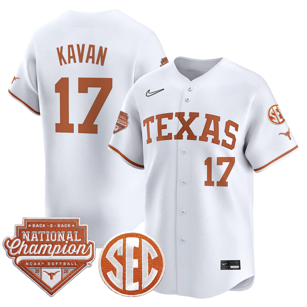 Men's Size - Texas Longhorns 2026 Back-To-Back World Series (WCWS) Champions Vapor Premier Limited Jersey - All Stitched