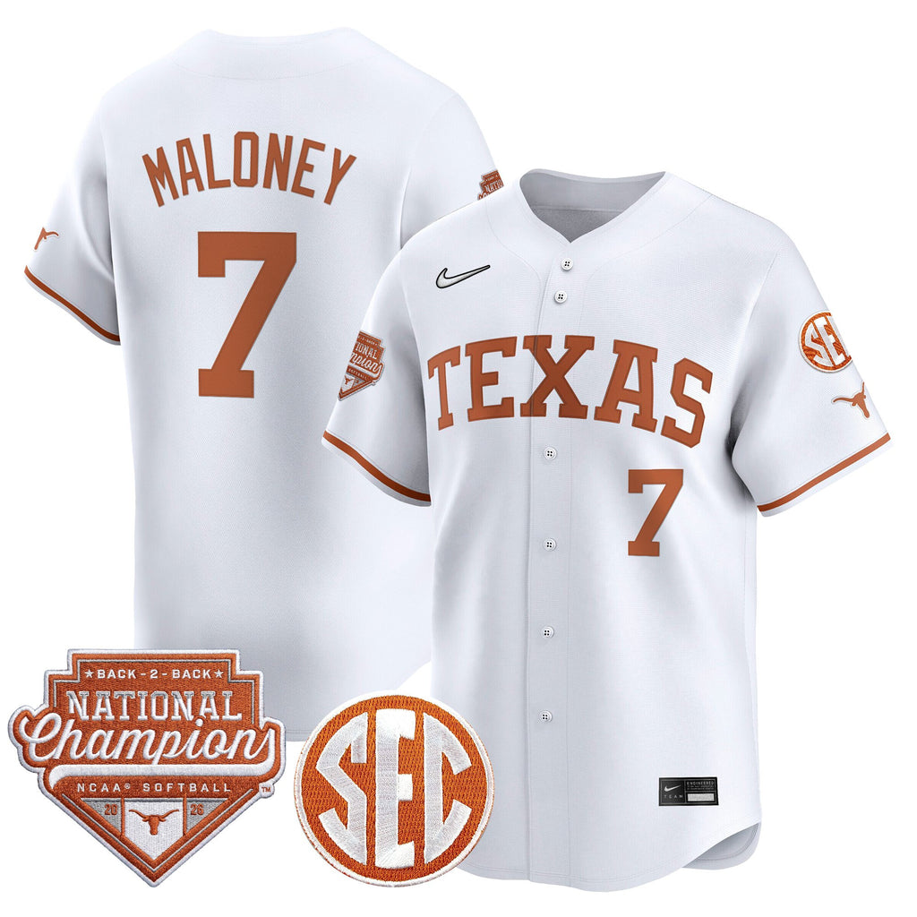 Men's Size - Texas Longhorns 2026 Back-To-Back World Series (WCWS) Champions Vapor Premier Limited Jersey - All Stitched