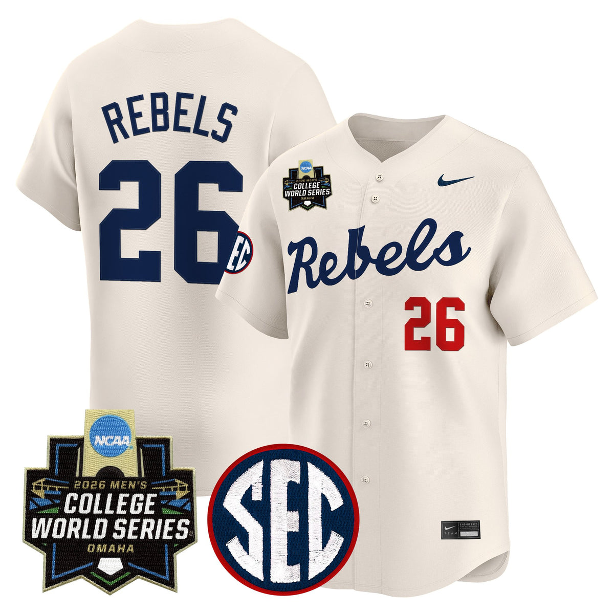 Men's Ole Miss Rebels 2026 World Series Vapor Premier Limited Jersey - All Stitched