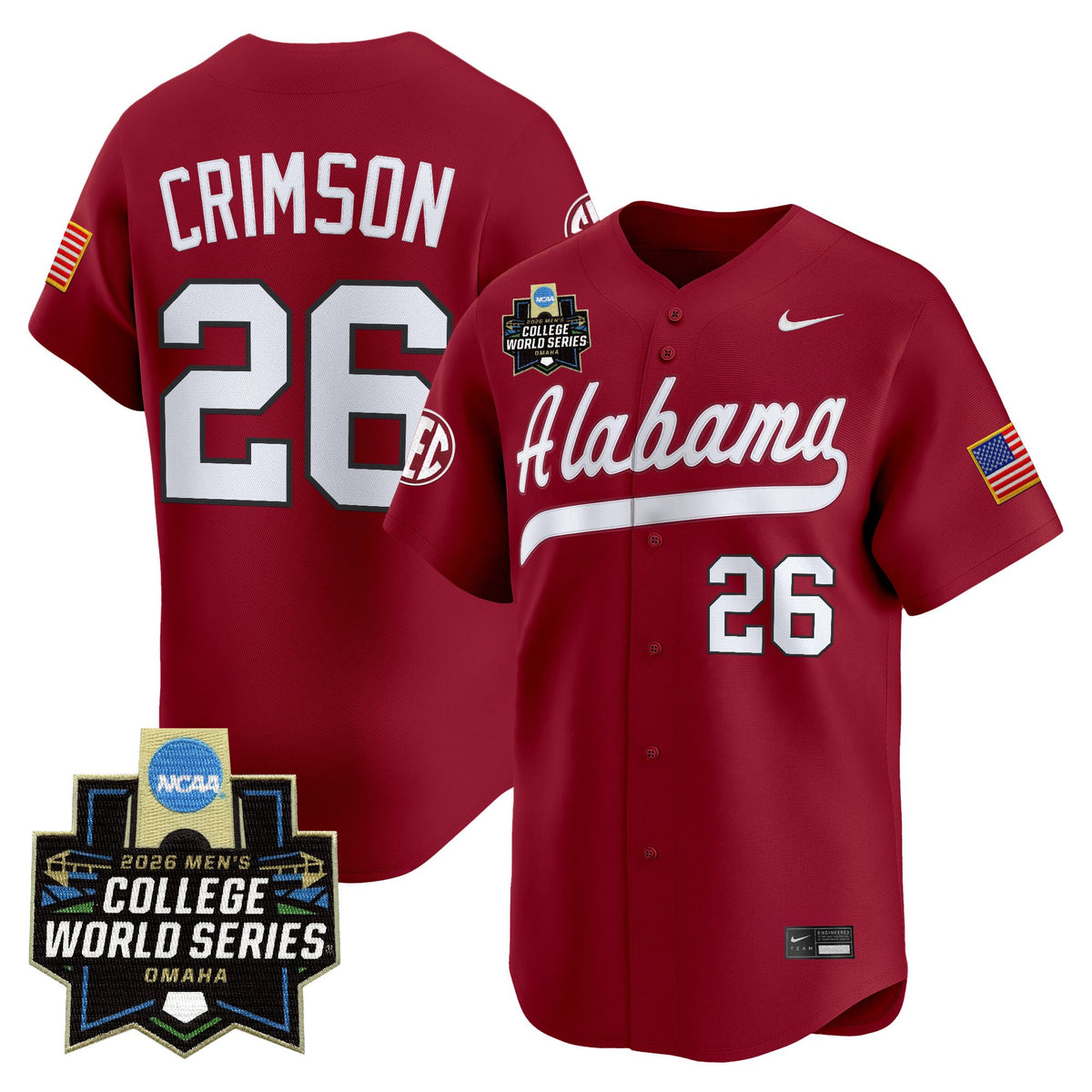 Men's Alabama Crimson Tide 2026 World Series Vapor Premier Limited Jersey - All Stitched
