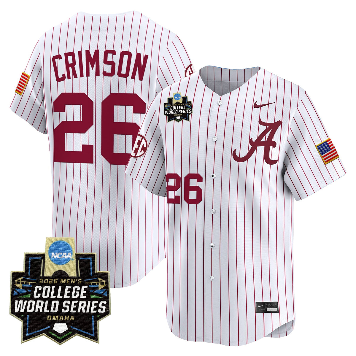 Men's Alabama Crimson Tide 2026 World Series Vapor Premier Limited Jersey - All Stitched