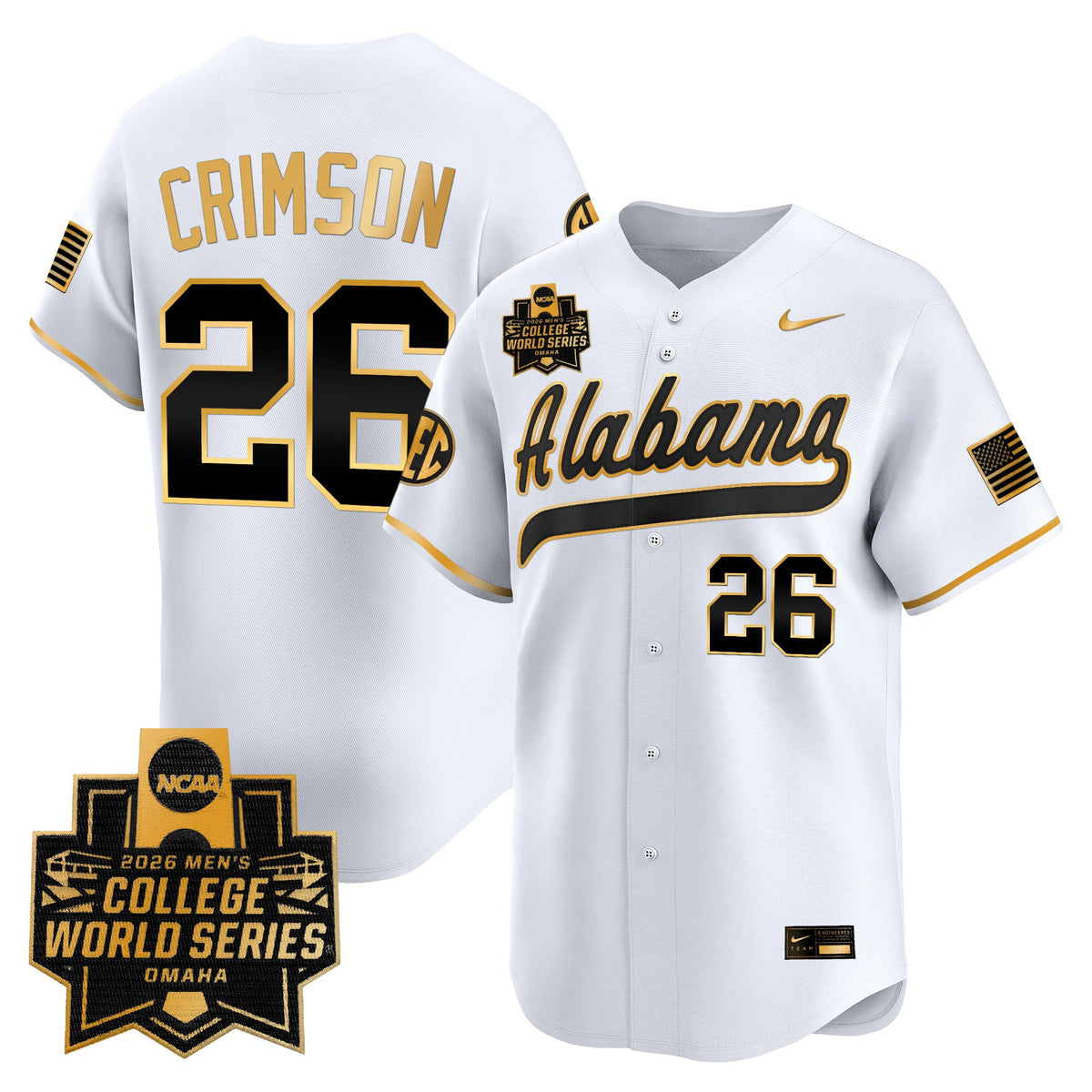 Men's Alabama Crimson Tide 2026 World Series Vapor Premier Limited Jersey V2 - All Stitched