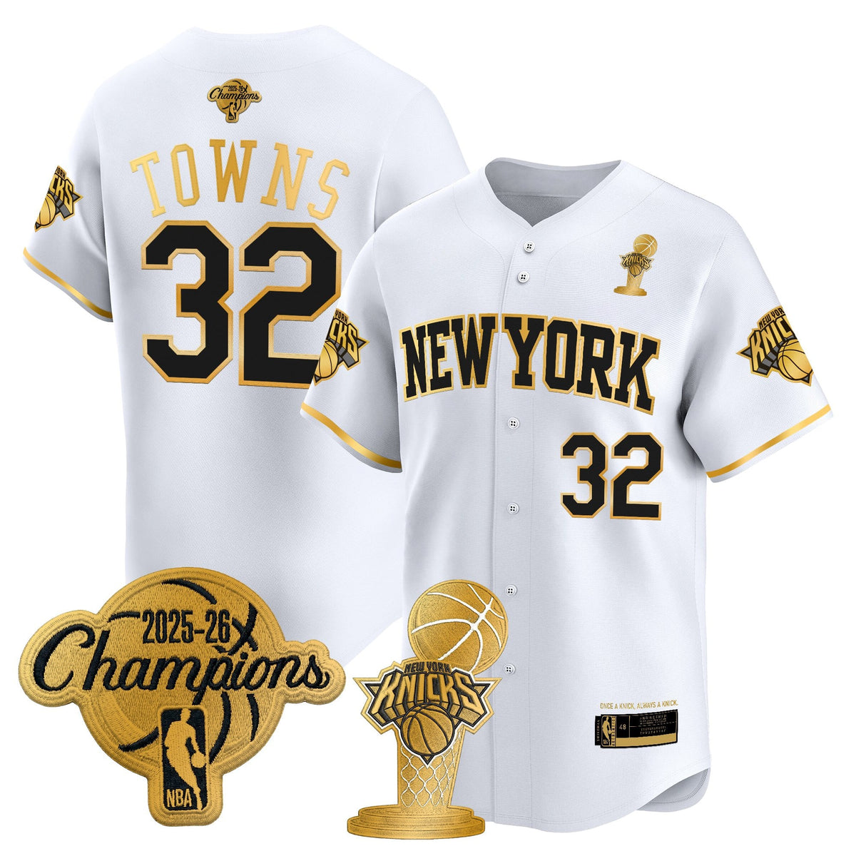 Men's New York Knicks 2026 Champions Patch Vapor Baseball Jersey - All Stitched