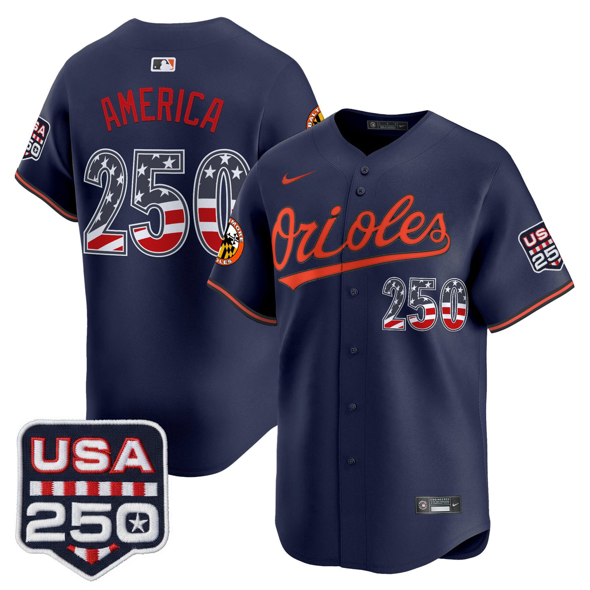 Men's Baltimore Orioles USA 250 Fourth of July Vapor Premier Limited Jersey - All Stitched