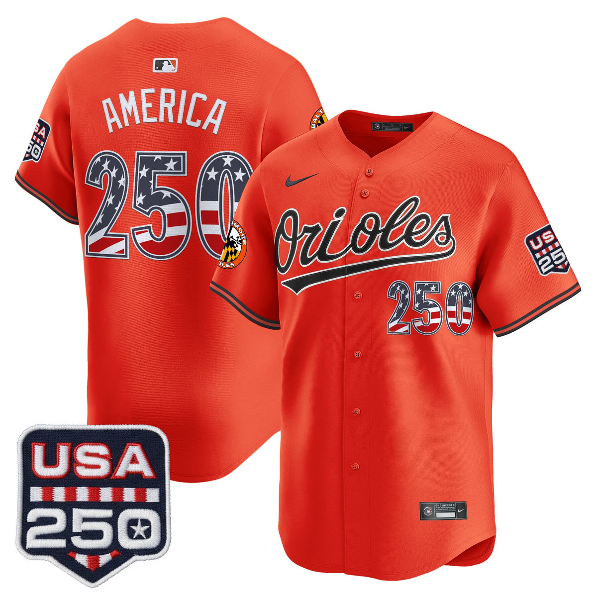 Men's Baltimore Orioles USA 250 Fourth of July Vapor Premier Limited Jersey - All Stitched