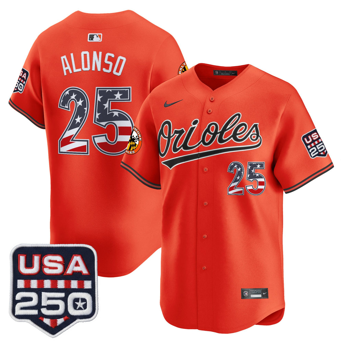 Men's Baltimore Orioles USA 250 Fourth of July Vapor Premier Limited Jersey - All Stitched