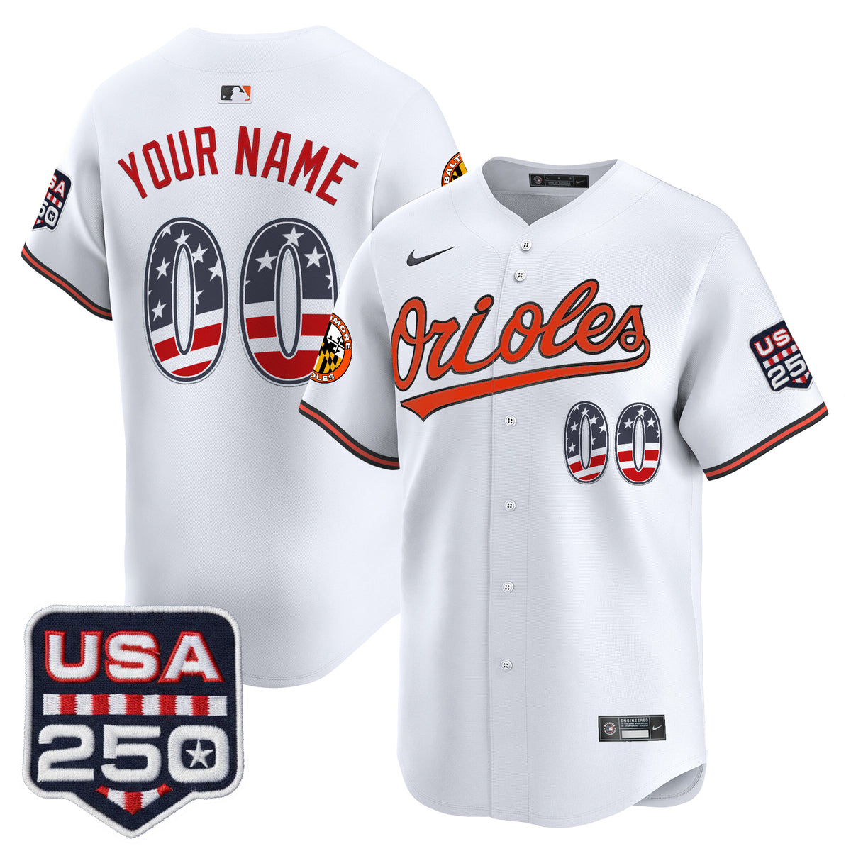 Baltimore Orioles USA 250 Fourth of July Vapor Premier Limited Custom Jersey - All Stitched