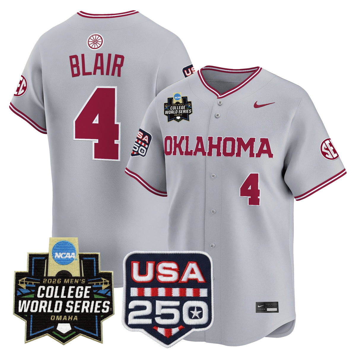 Men's Oklahoma Sooners 2026 World Series Vapor Premier Limited Jersey - 250 America Patch - All Stitched