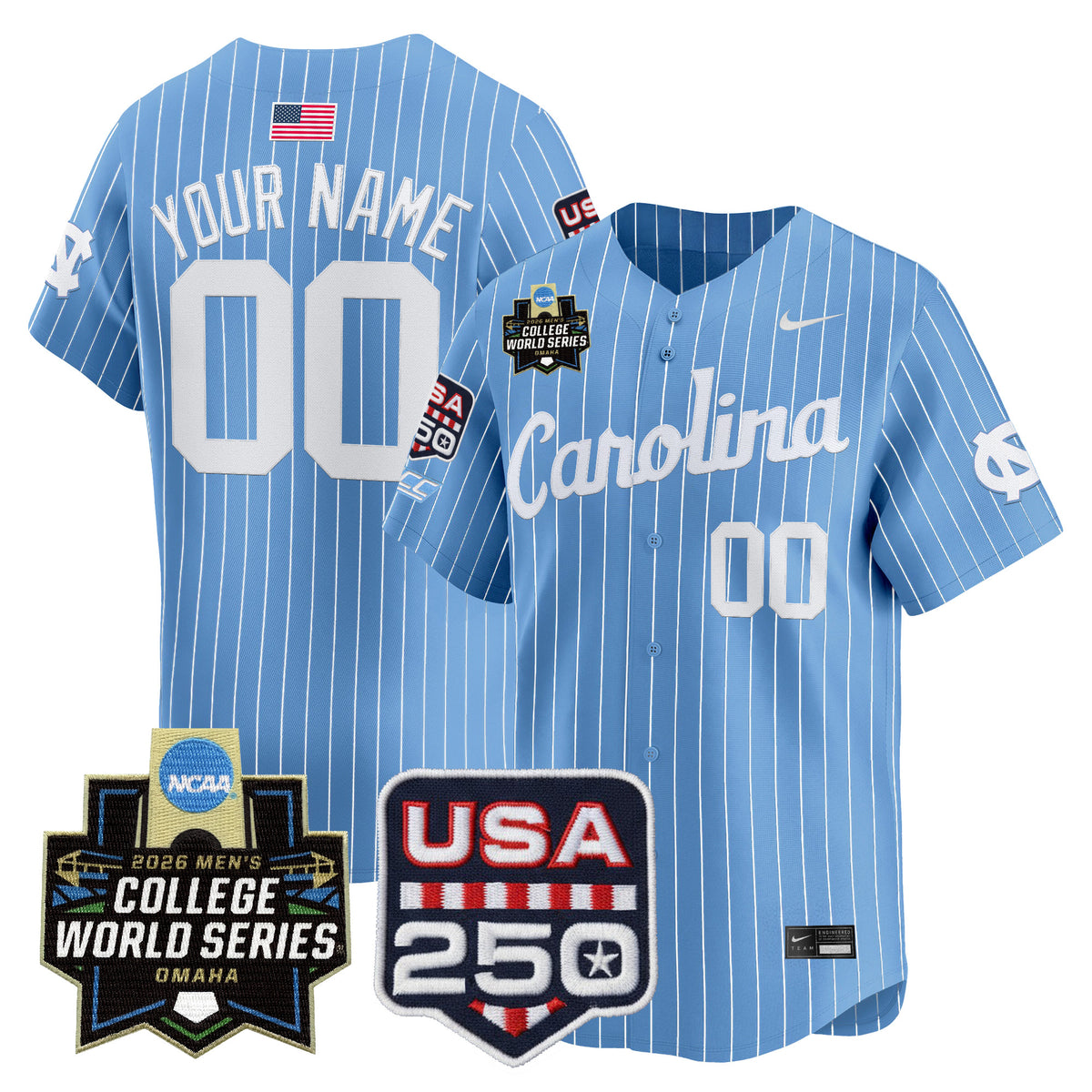 North Carolina Tar Heels 2026 World Series Vapor Premier Limited Custom Jersey - 250 America Patch - All Stitched