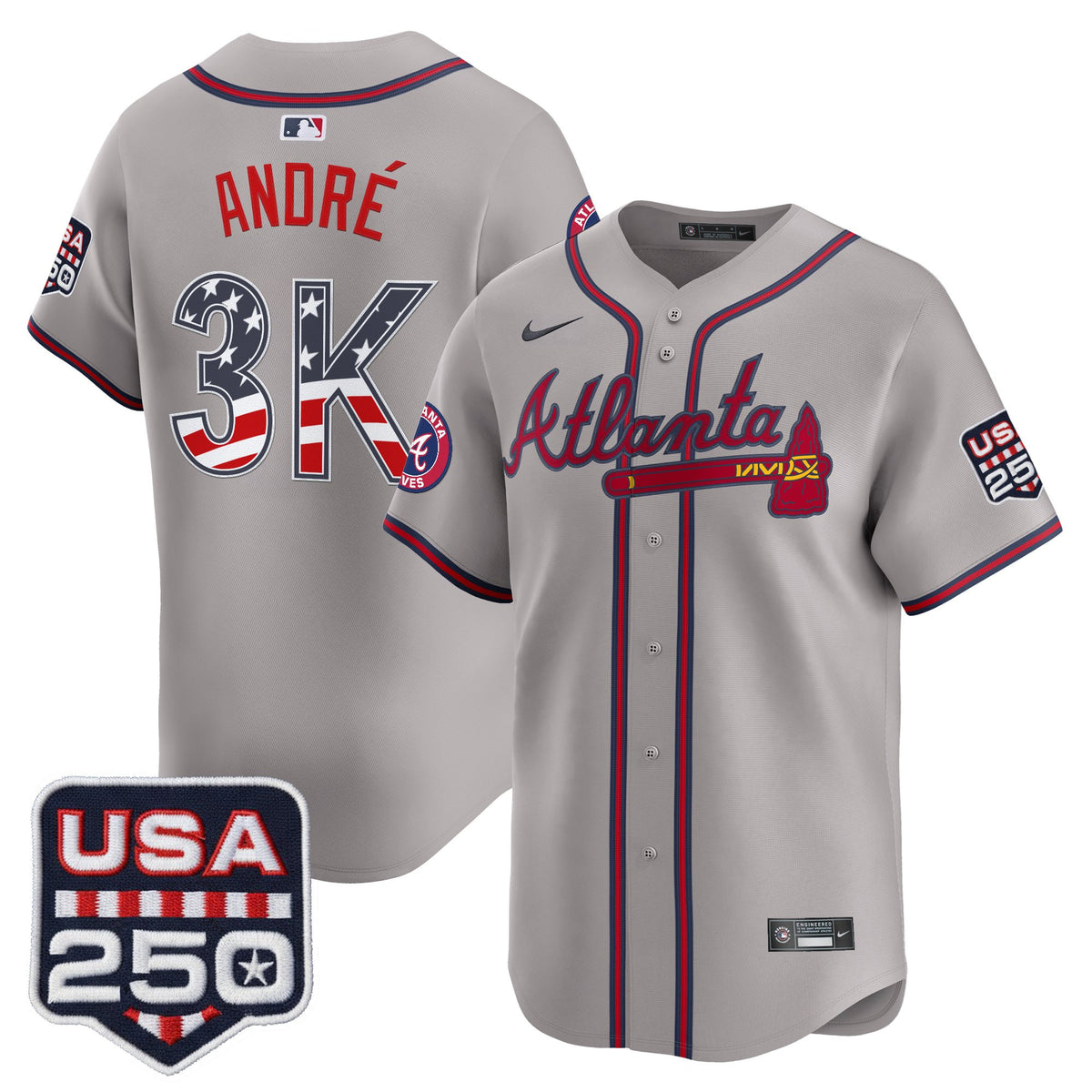 Men's Atlanta Braves USA 250 Fourth of July Vapor Premier Limited Jersey - All Stitched