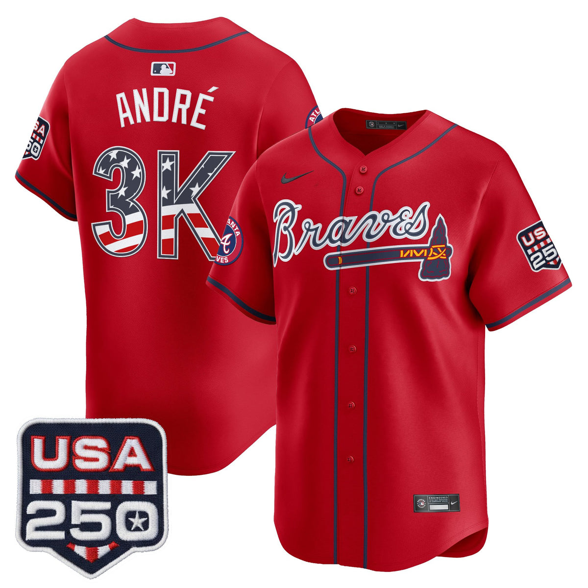 Men's Atlanta Braves USA 250 Fourth of July Vapor Premier Limited Jersey - All Stitched