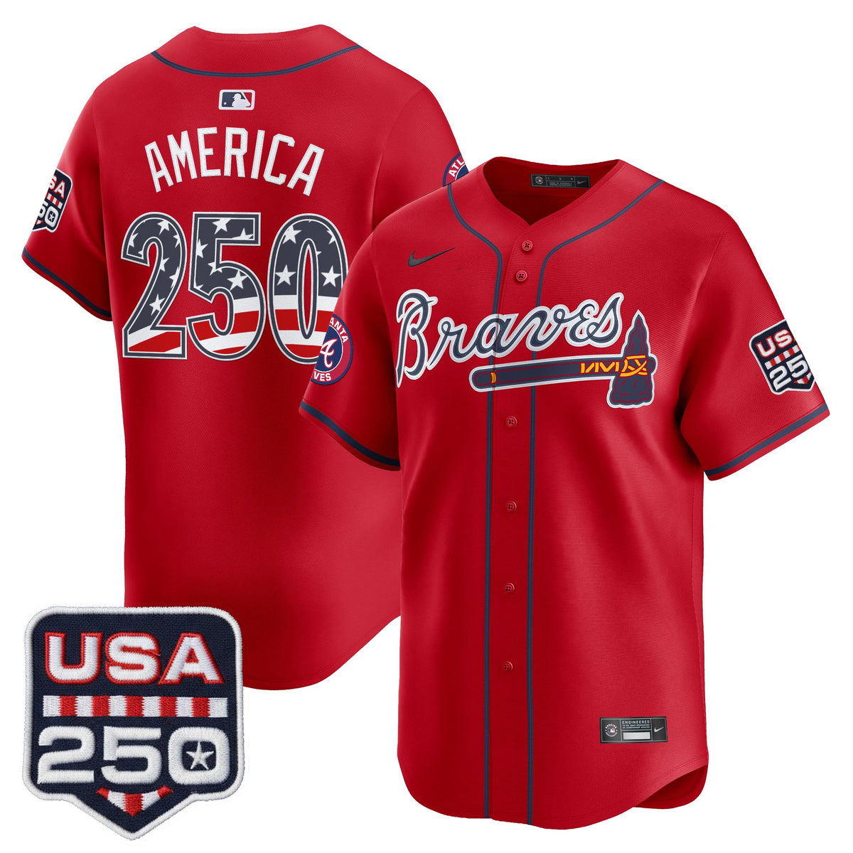 Men's Atlanta Braves USA 250 Fourth of July Vapor Premier Limited Jersey - All Stitched
