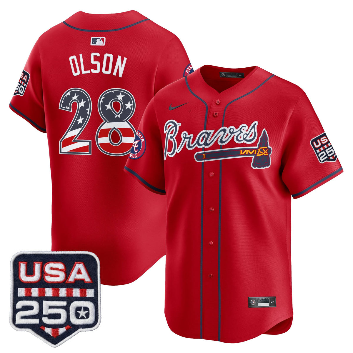 Men's Atlanta Braves USA 250 Fourth of July Vapor Premier Limited Jersey - All Stitched