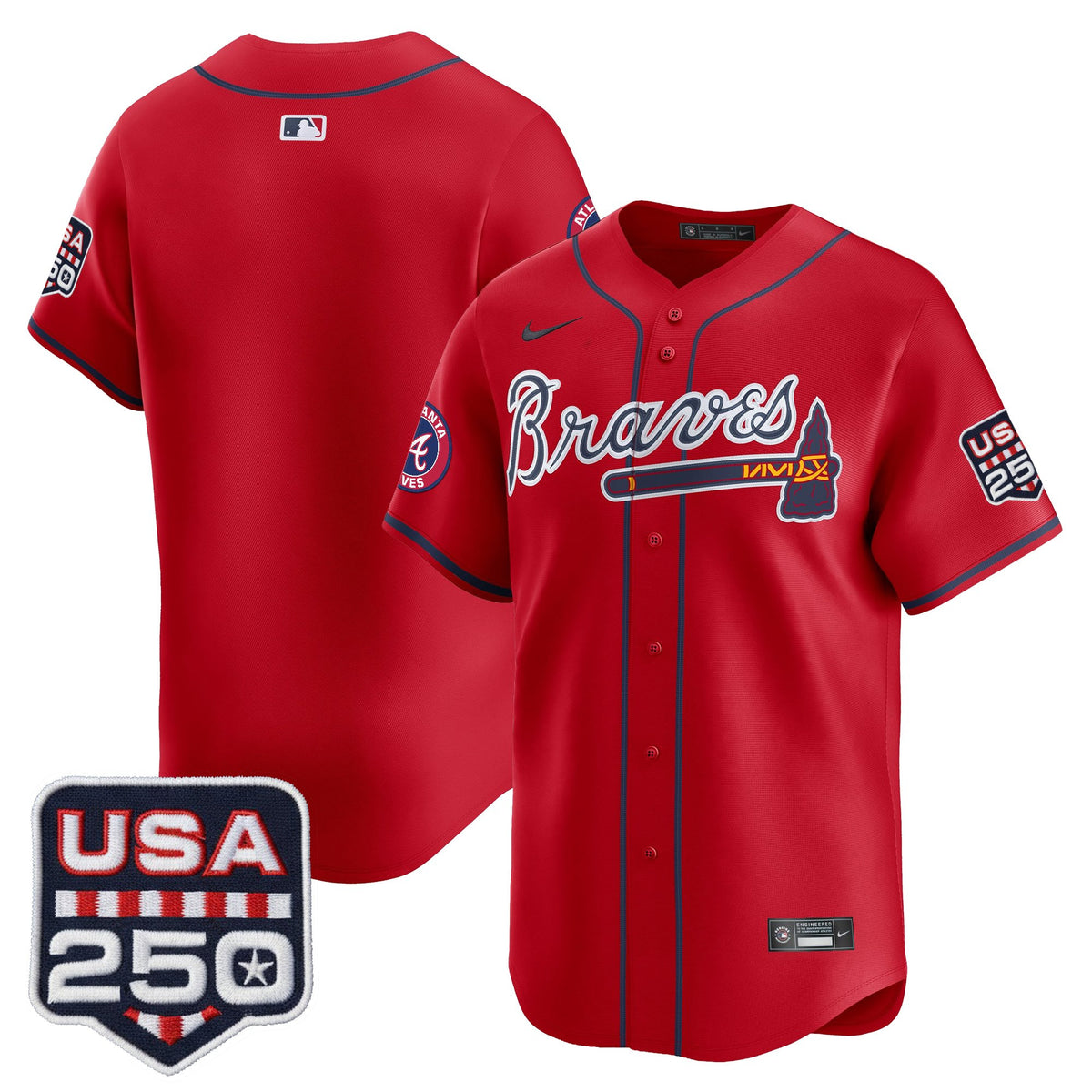 Men's Atlanta Braves USA 250 Fourth of July Vapor Premier Limited Jersey - All Stitched