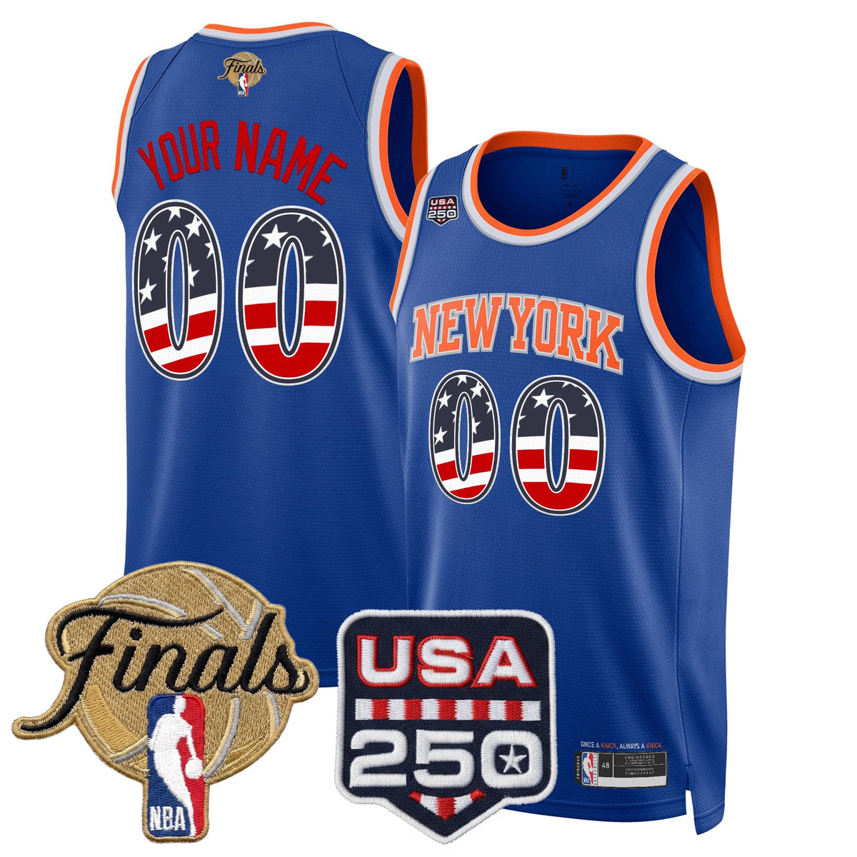 New York Knicks USA 250 Fourth of July Custom Swingman Jersey - 2026 Finals patch- All Stitched