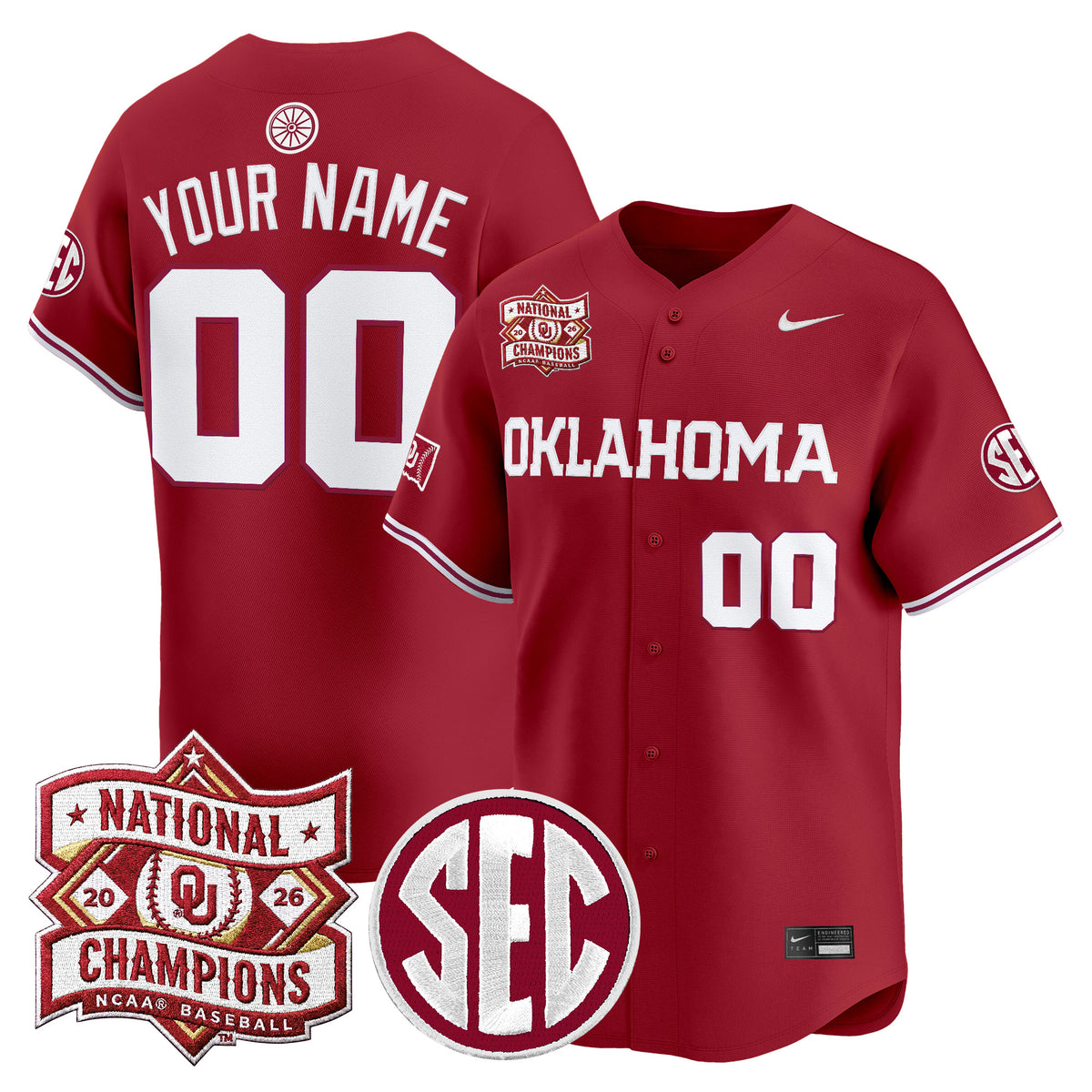 Oklahoma Sooners 2026 National Champions Patch Vapor Premier Limited Custom Jersey - All Stitched