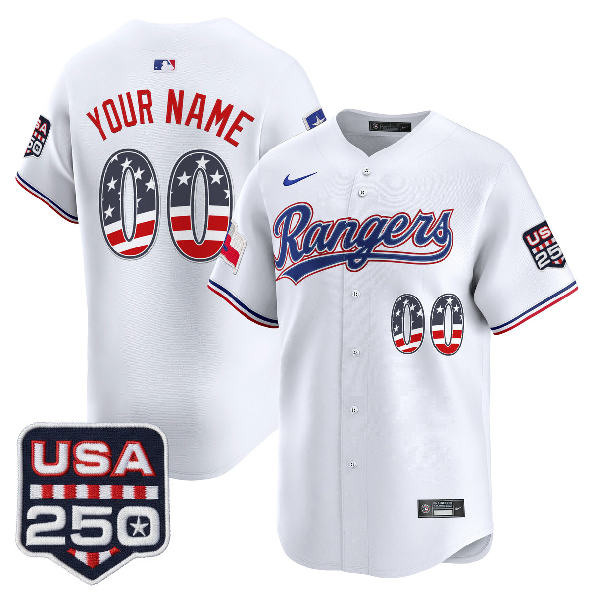 Texas Rangers USA 250 Fourth of July Vapor Premier Limited Custom Jersey - All Stitched