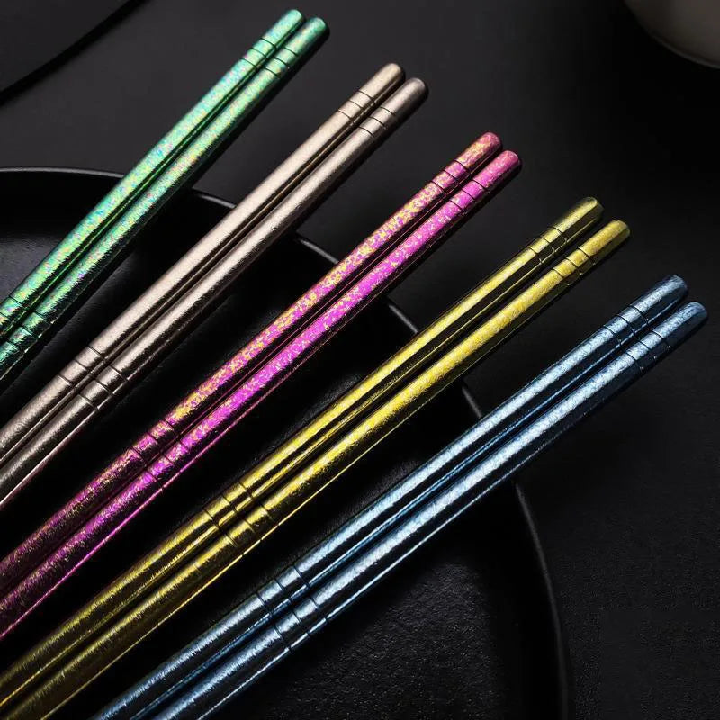 5 Pcs 23cm Pure Titanium Chopsticks 5 Color Heat Insulation Luxury Family Tableware Set For Home Resturant Hollow Chopsticks